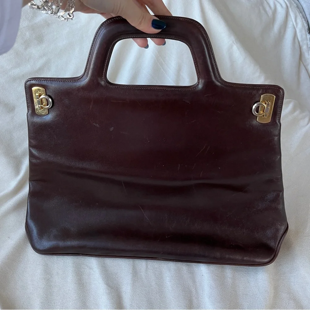 Salvatore Ferragamo Wanda Vintage Briefcase Style Structured Brown Leather Bag - Picture 3 of 10